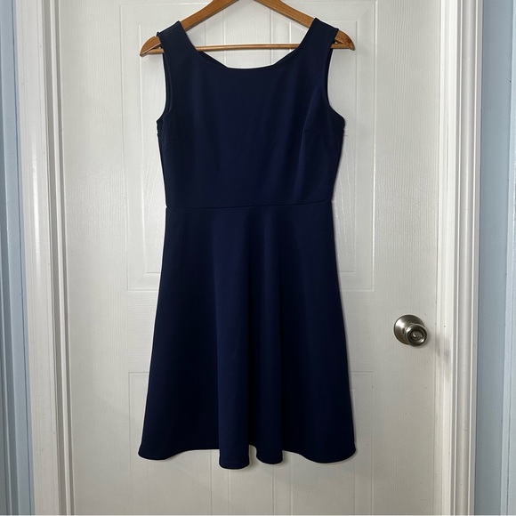Kaleigh Navy Fit‑&‑Flare Dress‎ w/ Criss‑Cross Back Medium - Picture 1 of 5